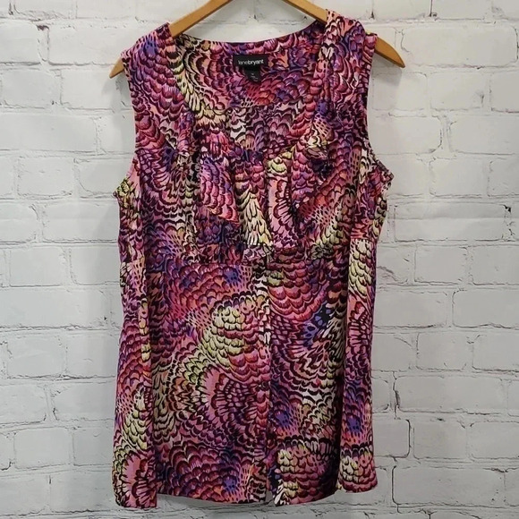 Lane Bryant Tops - Lane Bryant Pink Multicolor Peacock Pattern Ruffle Sleeveless Size 14